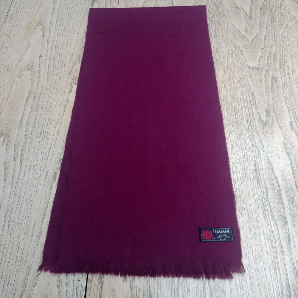 Burgundy maroon cashmere scarf with subtle fringe